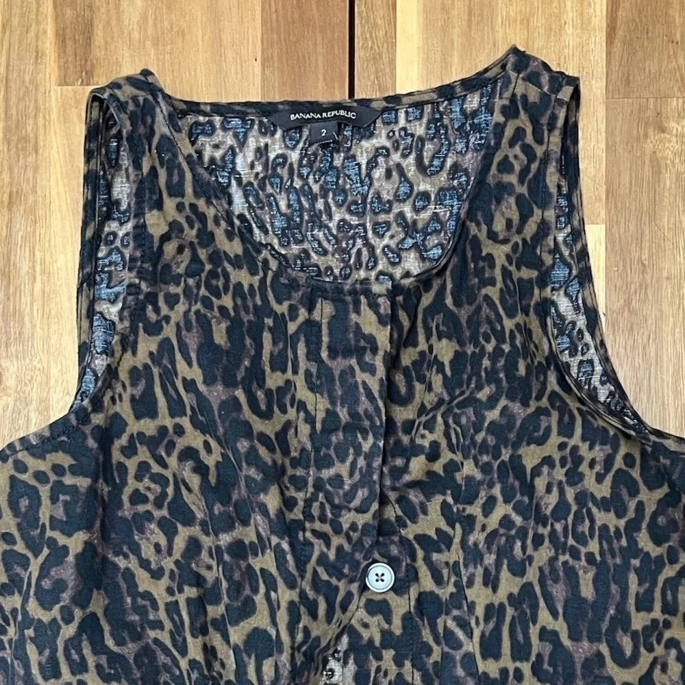 Banana Republic Linen Cotton Wide Leg Cropped Jumpsuit Pockets Animal Print Sz 2